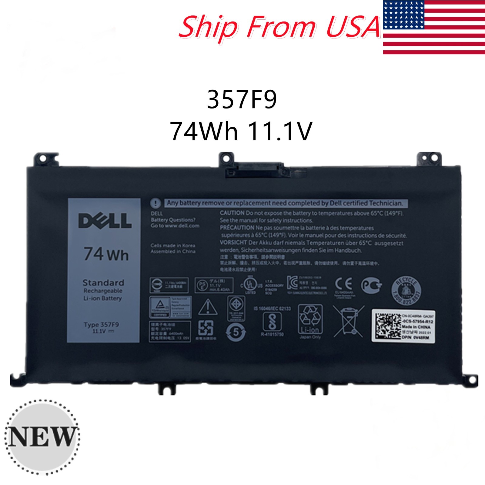 OEM 74WH 357F9 Battery For Dell Inspiron 15 7559 i7559 7557 i7557 5577 7567 5576