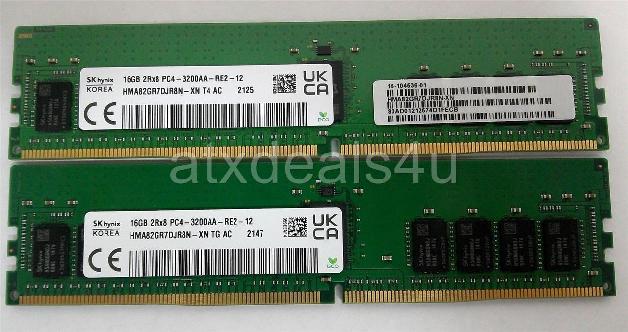 SK Hynix 32GB (16GBx2) 16GB 2Rx8 PC4-3200AA HMA82GR7DJR8N-XN DDR4 Server Memory SK Hynix 32GB (16GBx2) 16GB 2Rx8 PC4-3200AA HMA82GR7DJR8N-XN DDR4 Server Memory