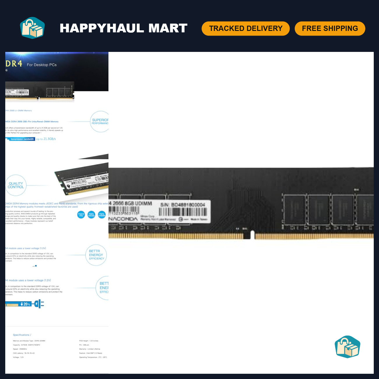 8GB DDR4 2666MHz Desktop RAM - 288-Pin UDIMM CL19 Memory Module, Reliable PC Upg 8GB DDR4 2666MHz Desktop RAM - 288-Pin UDIMM CL19 Memory Module, Reliable PC Upg