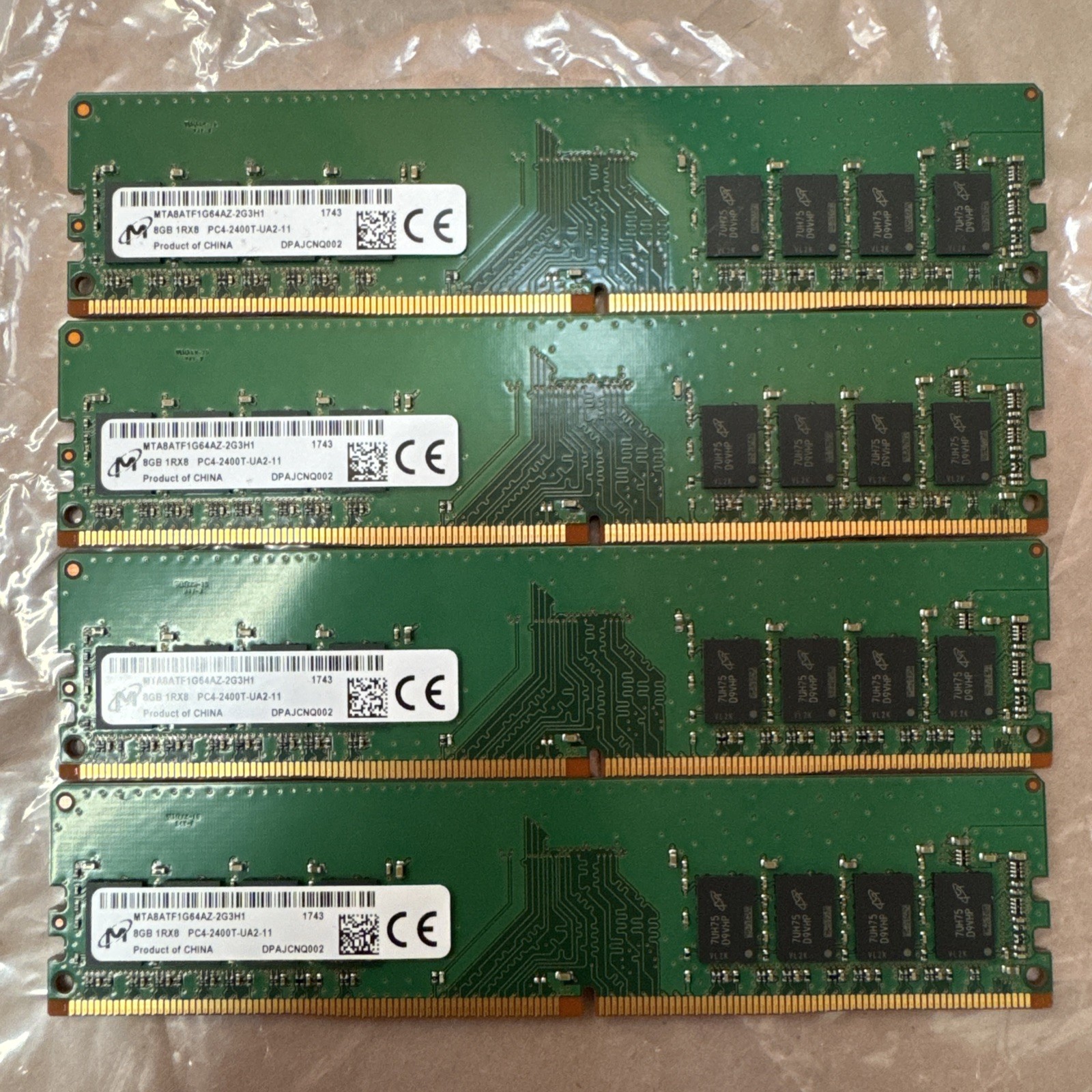 Lot of 4 Micron MTA8ATF1G64AZ-2G3H1 8GB 1RX8 DDR4 PC4-2400T Desktop RAM Memory