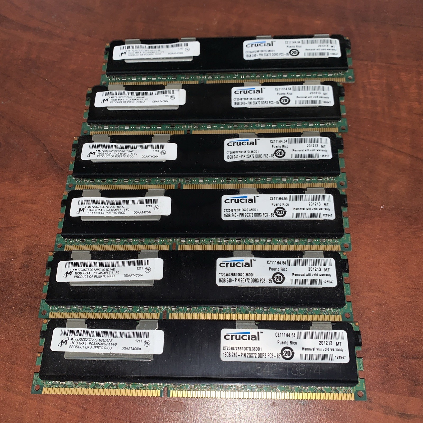 CRUCIAL CT204872BB1067Q 16GB 8500R DDR3 MT72JSZS2G72PZ-1G1D1AE Lot Of 6 CRUCIAL CT204872BB1067Q 16GB 8500R DDR3 MT72JSZS2G72PZ-1G1D1AE Lot Of 6