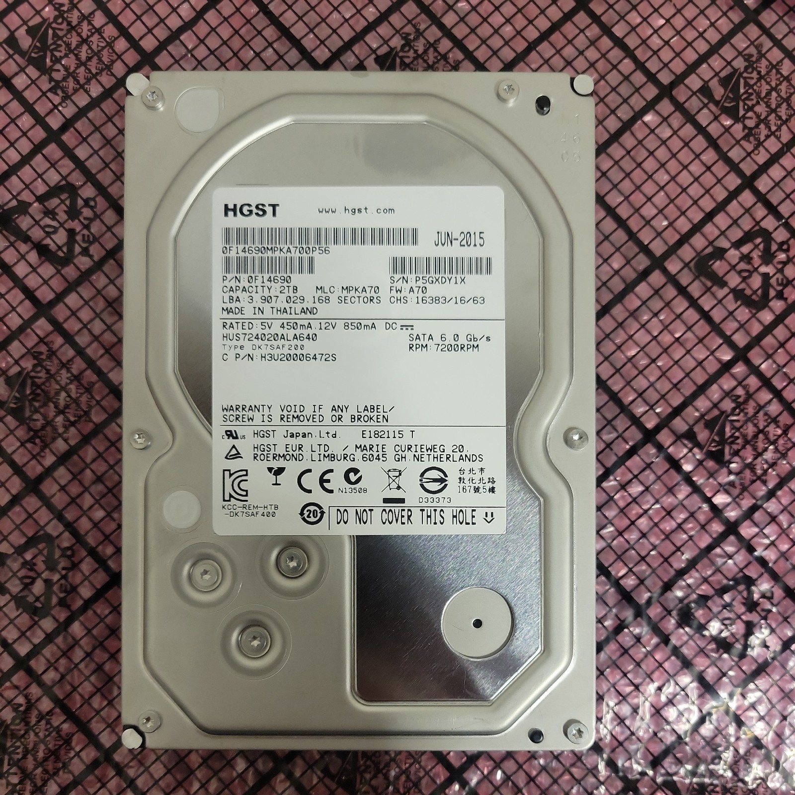 HGST HUS724020ALA640 2TB SATA 6Gb/s 3.5 HDD P/N: 0F14690