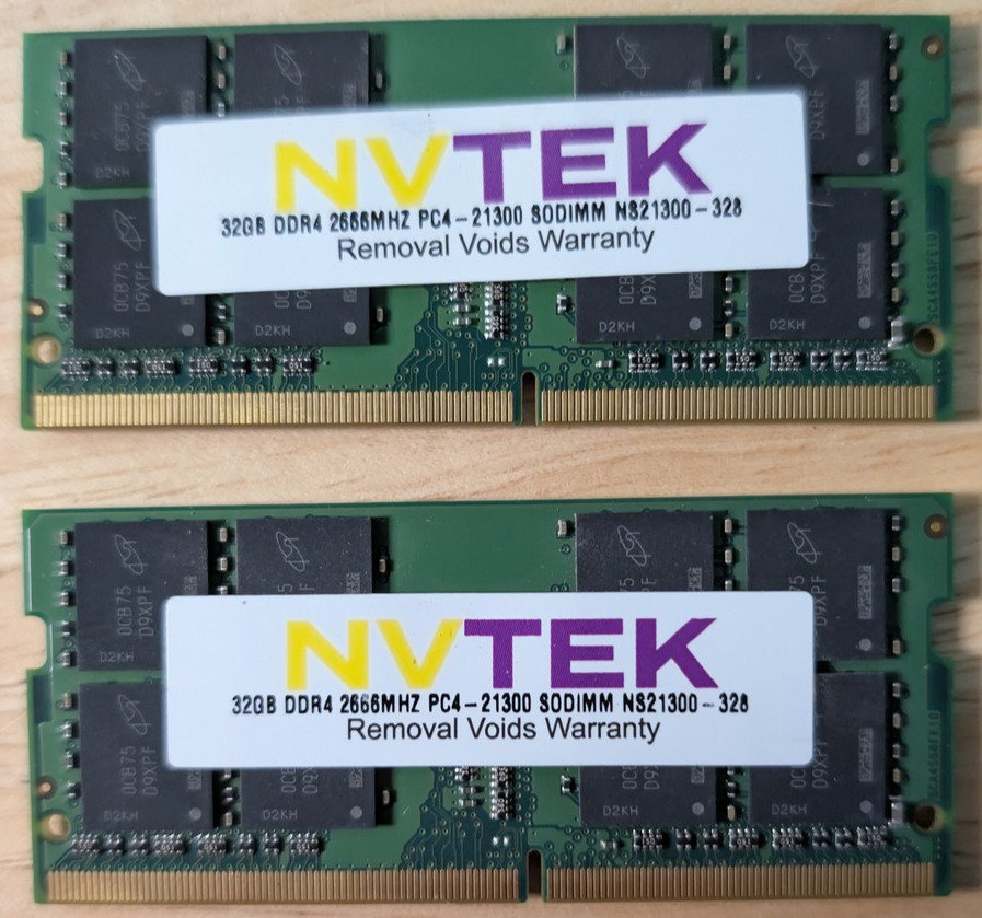 NVTEK 64GB (32GBx2) DDR4-2666 PC4-21300 SODIMM Laptop RAM NS21300-328