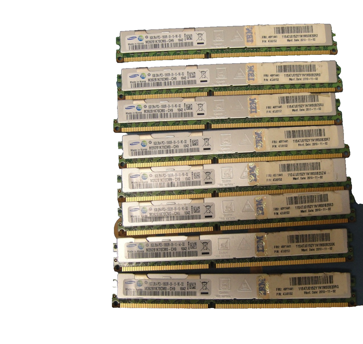 Lot 8 x Samsung 8GB 2Rx4 PC3-10600R-09-10-N1-D2 M392B1K70CM0-CH9 ECC RAM Memory
