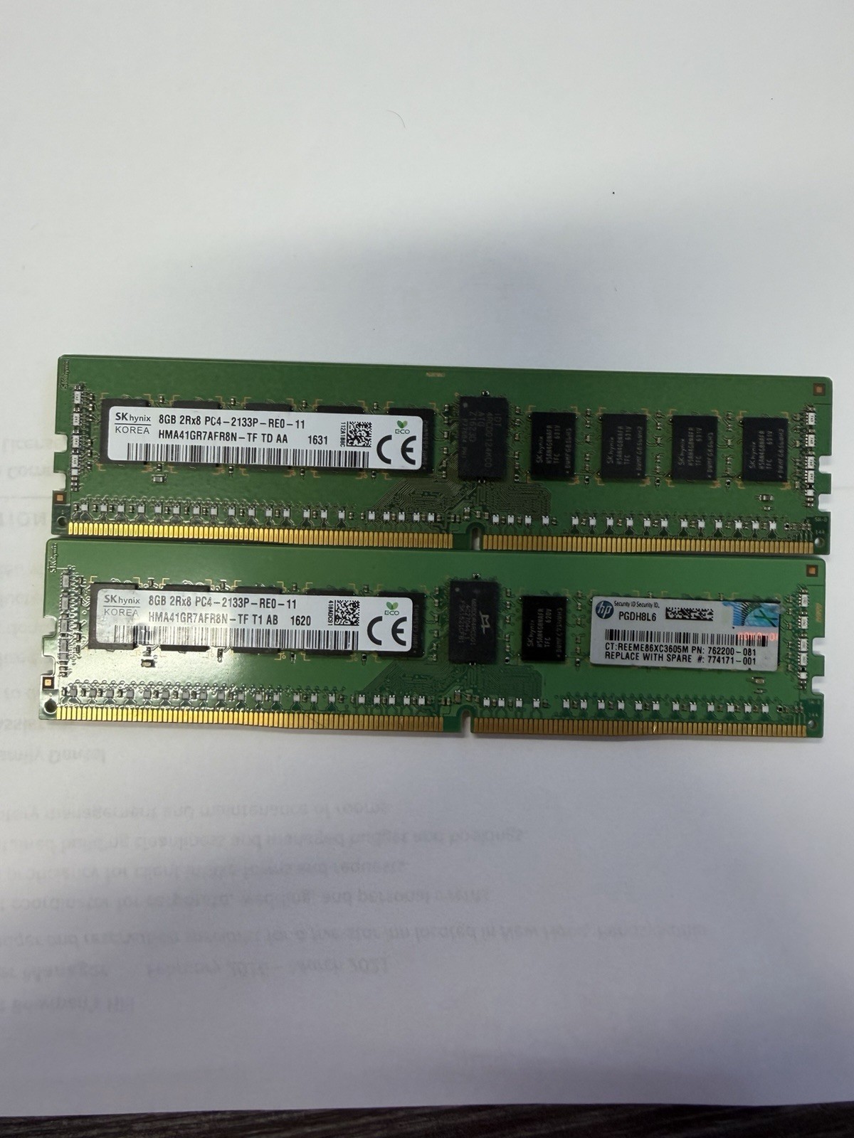 2X - SK Hynix 8GB (16GB) 2Rx8 PC4 2133P ECC HMA41GR7AFR8N-TF Server Memory RAM