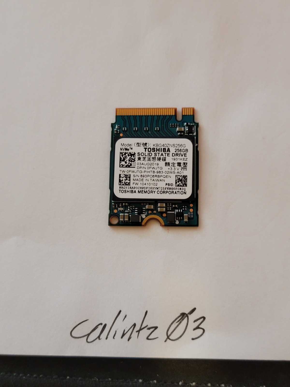TOSHIBA 256GB NVMe (KBG40ZNS256G) - TESTED - 40% TOSHIBA 256GB NVMe (KBG40ZNS256G) - TESTED - 40%