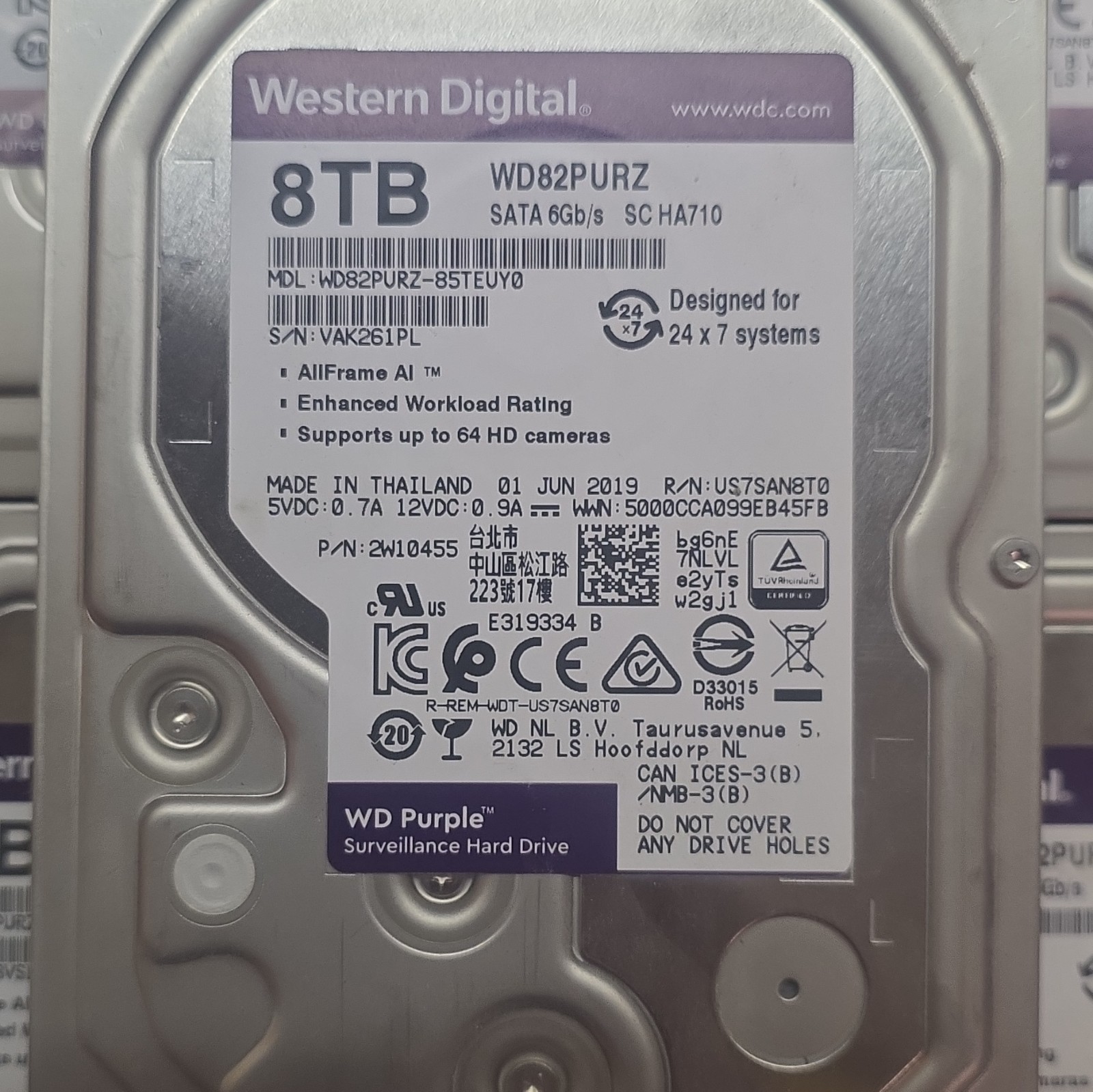 Western Digital Purple 8TB Internal Desktop Surveillance Hard Drive (WD82PURZ)