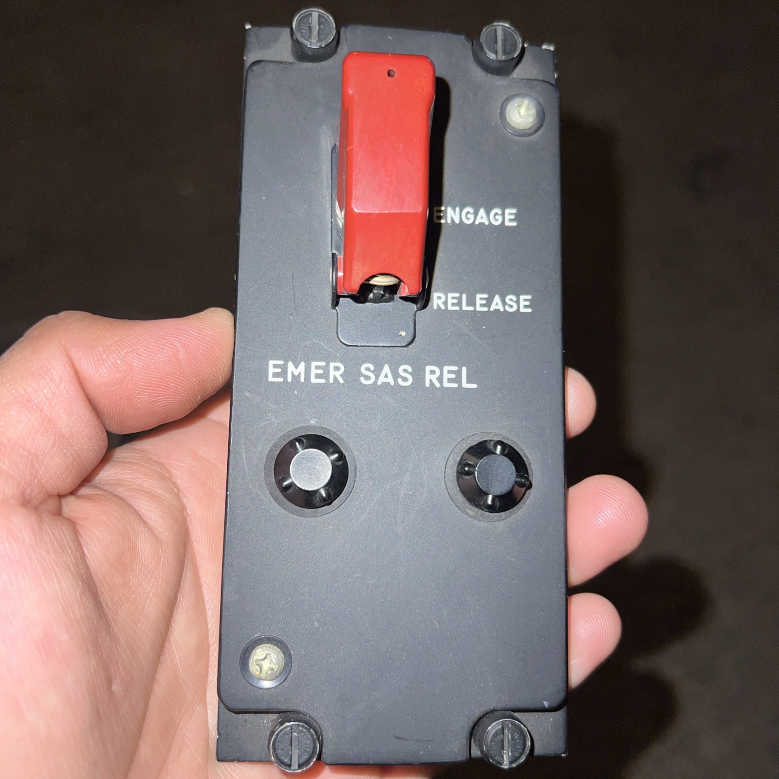 Vintage Military Aircraft EMER SAS REL Switch Panel Guarded Engage Release Cockp Vintage Military Aircraft EMER SAS REL Switch Panel Guarded Engage Release Cockp
