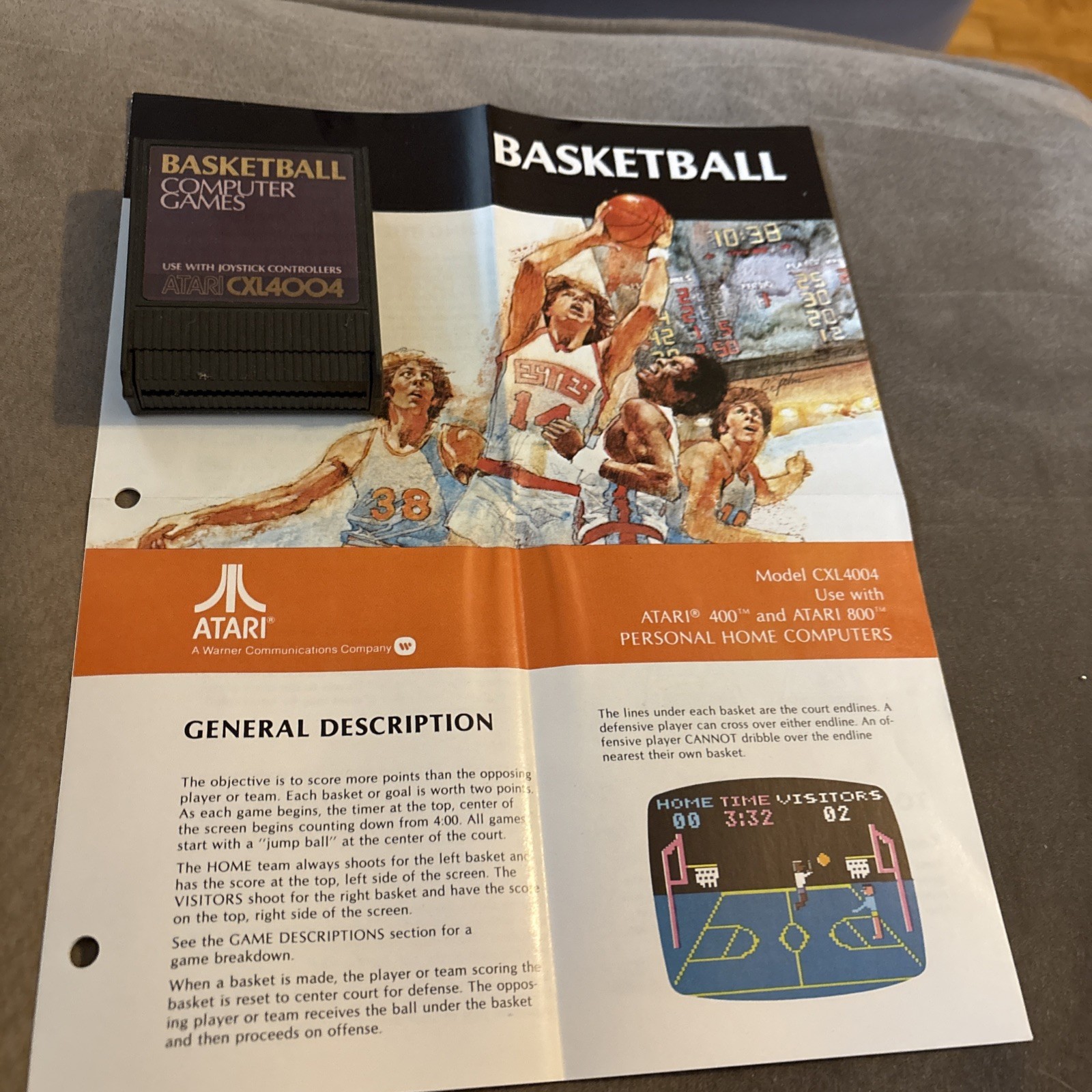 Atari Home Computer Game Cartridge: Basketball CXL4004 w/Manual. 