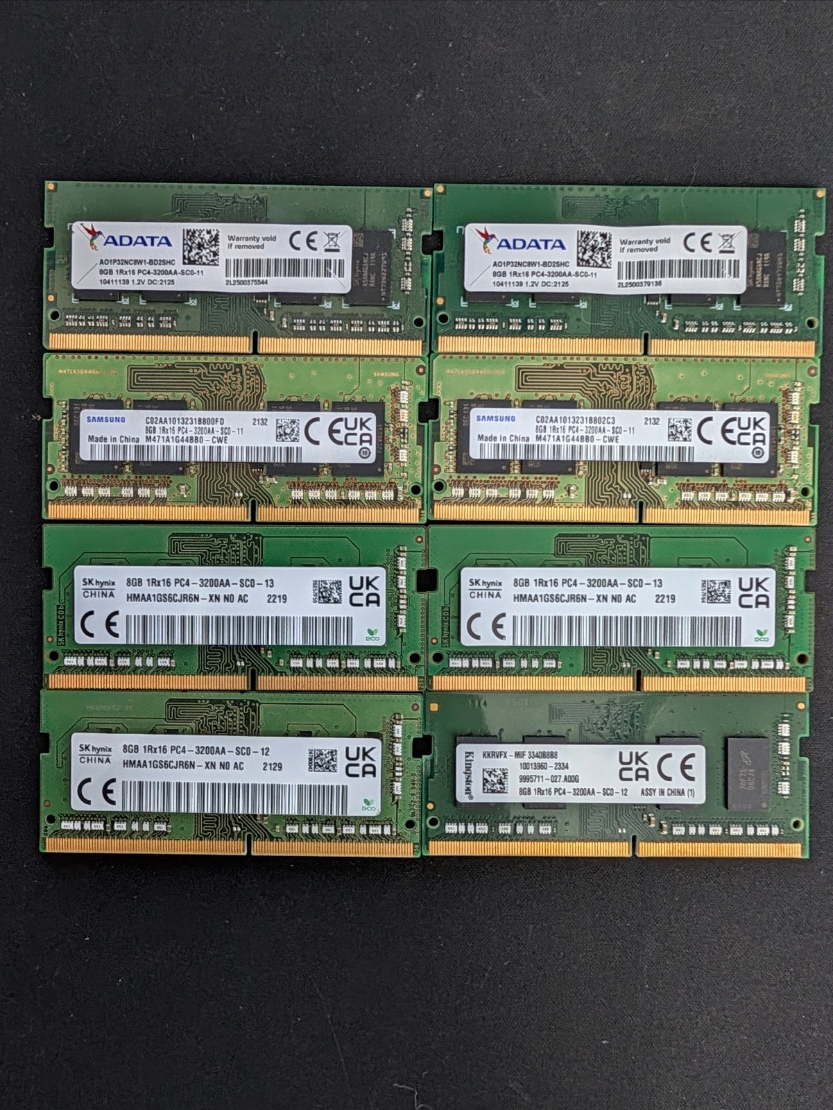 DDR4 3200 RAM sodimm (8 stick lot; 3 pairs + 2 individual sticks) DDR4 3200 RAM sodimm (8 stick lot; 3 pairs + 2 individual sticks)