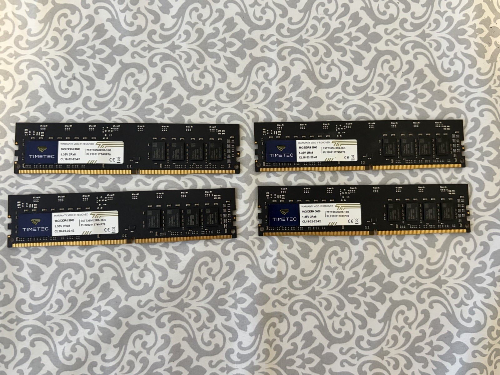 TIMETEC 64GB (4x16GB) DDR4-3600 PC4-28800 Desktop RAM 75TT36NU2R8-16G
