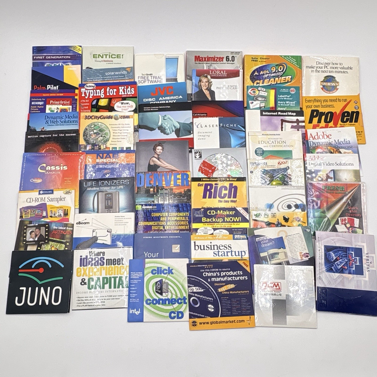 Vintage CD-ROM Lot 50 Promo Demo Trial Software Y2K AOL Juno Palm Pilot Intel Vintage CD-ROM Lot 50 Promo Demo Trial Software Y2K AOL Juno Palm Pilot Intel