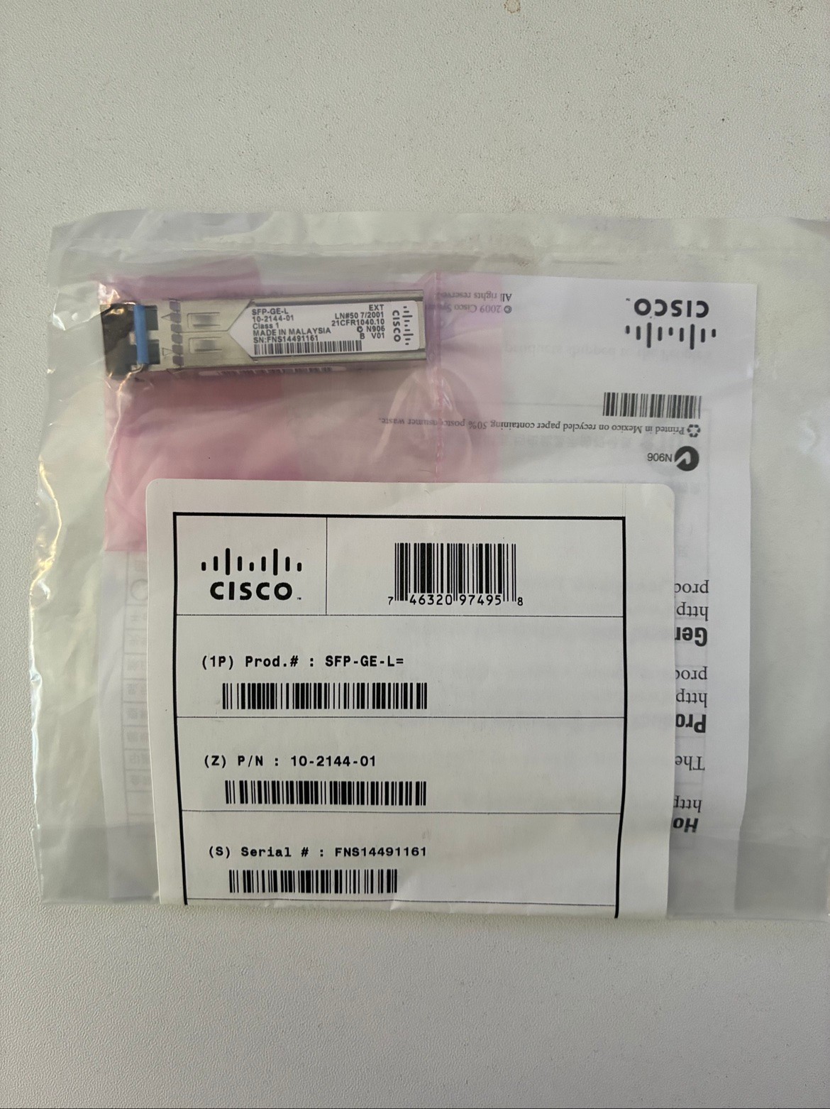 Genuine Cisco SFP-GE-L= 1000BASE-LX SFP Transceiver NEW Sealed 10-2144-01 Genuine Cisco SFP-GE-L= 1000BASE-LX SFP Transceiver NEW Sealed 10-2144-01