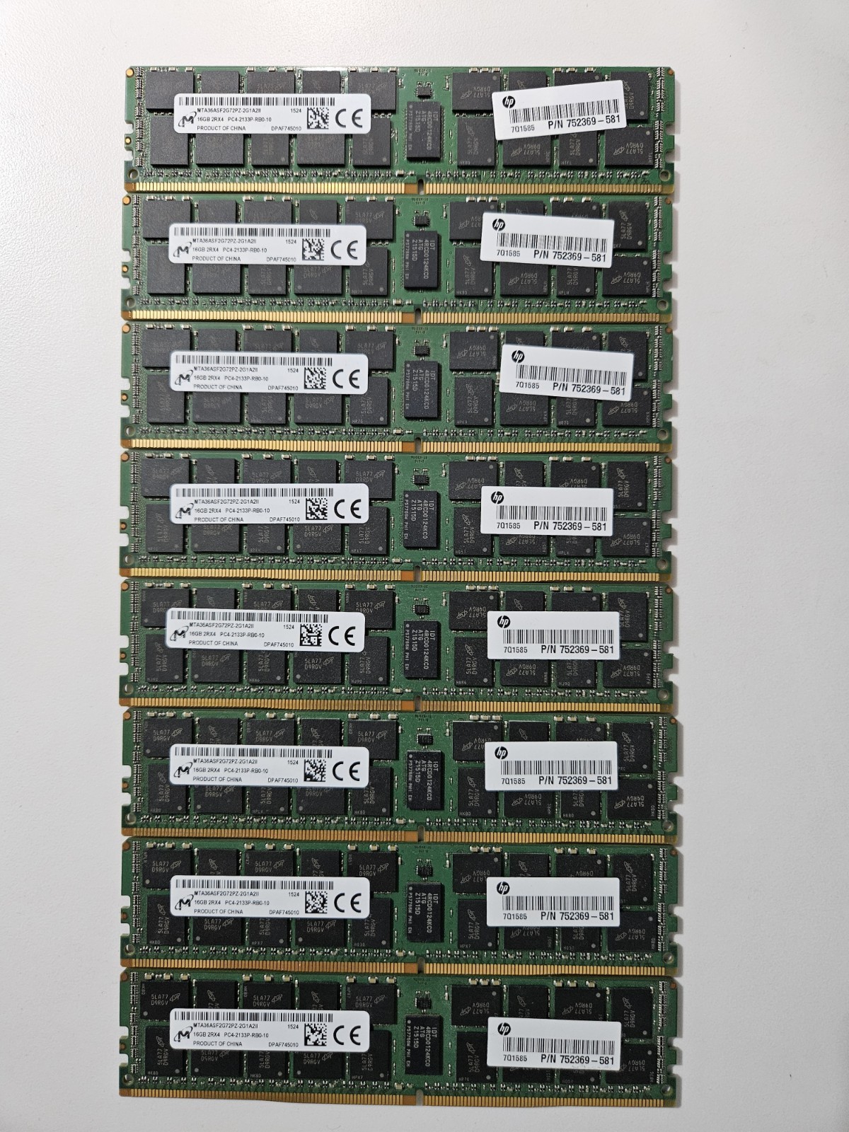 LOT OF 8 Micron 16GB 2Rx4 PC4-2133P-RB0-10 MTA36ASF2G72PZ SERVER MEMORY ECC