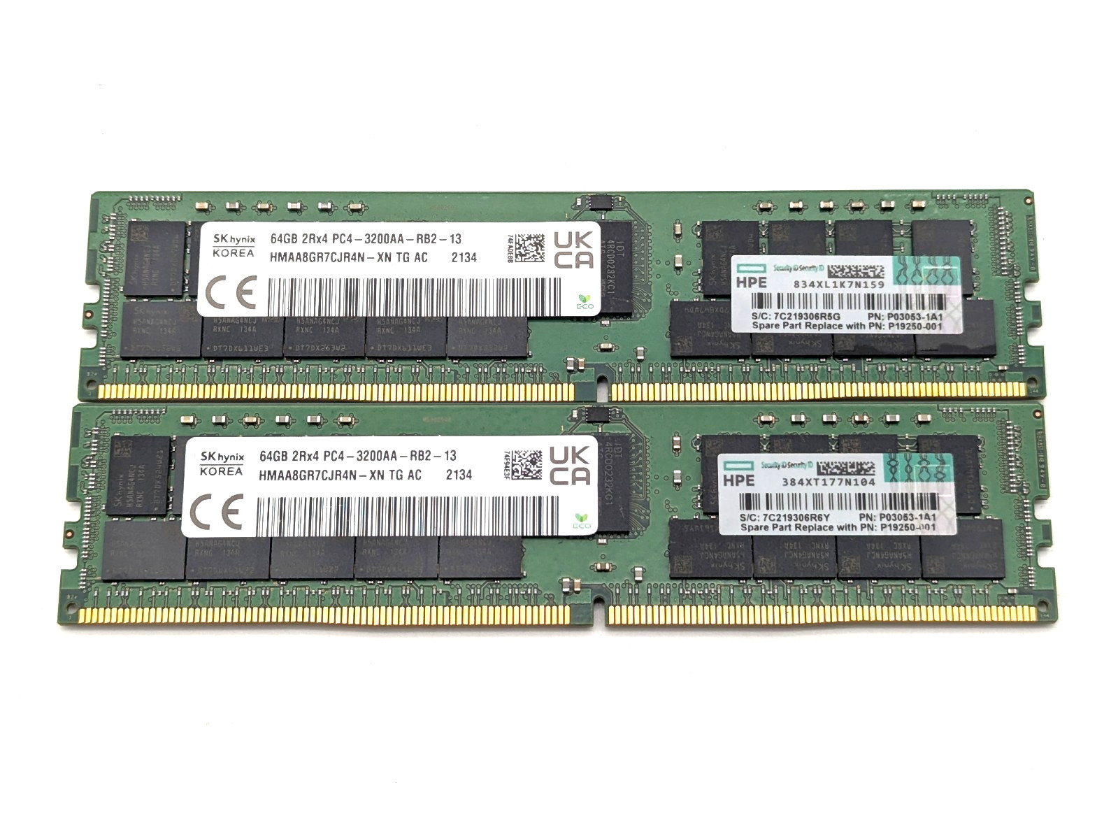 Lot of 2 SK Hynix 64GB PC4-3200AA DDR4 RDIMM Memory RAM HMAA8GR7CJR4N - Tested Lot of 2 SK Hynix 64GB PC4-3200AA DDR4 RDIMM Memory RAM HMAA8GR7CJR4N - Tested