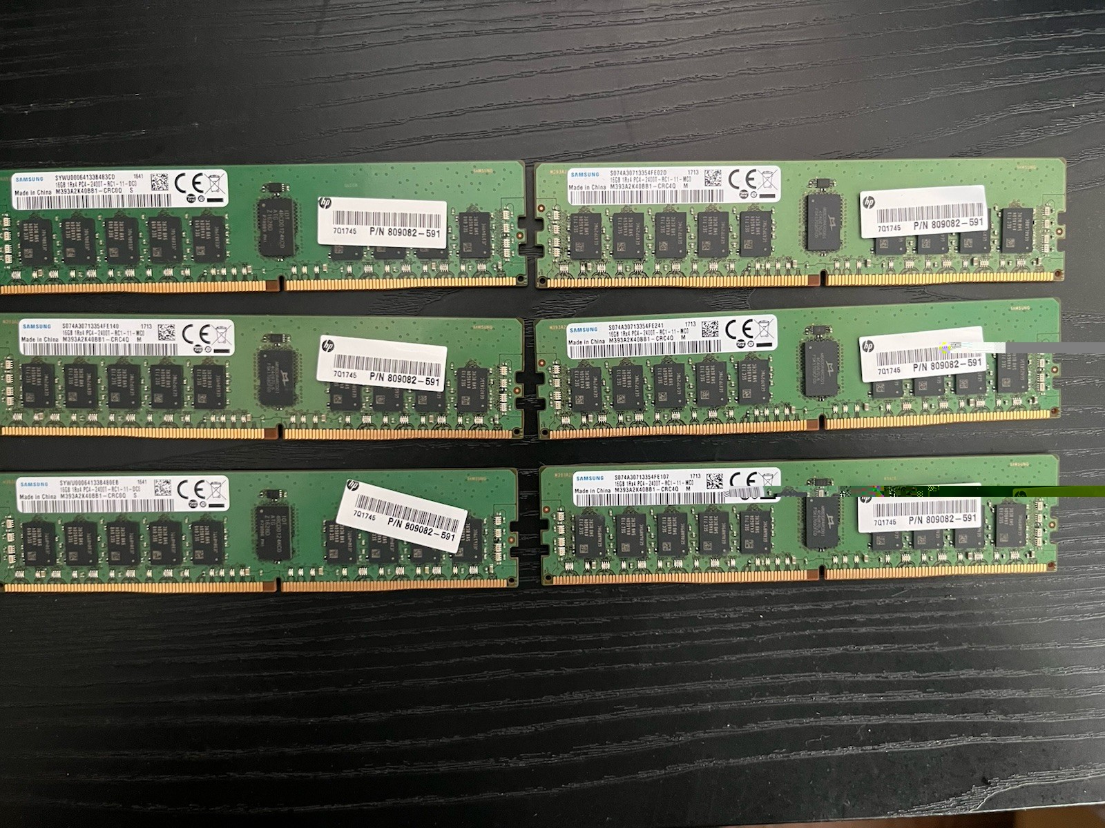 Samsung 96GB DDR4 Lot Of 6, 1Rx4 PC4- 2400T Server Ram M39A2K40BB1-CRC0Q