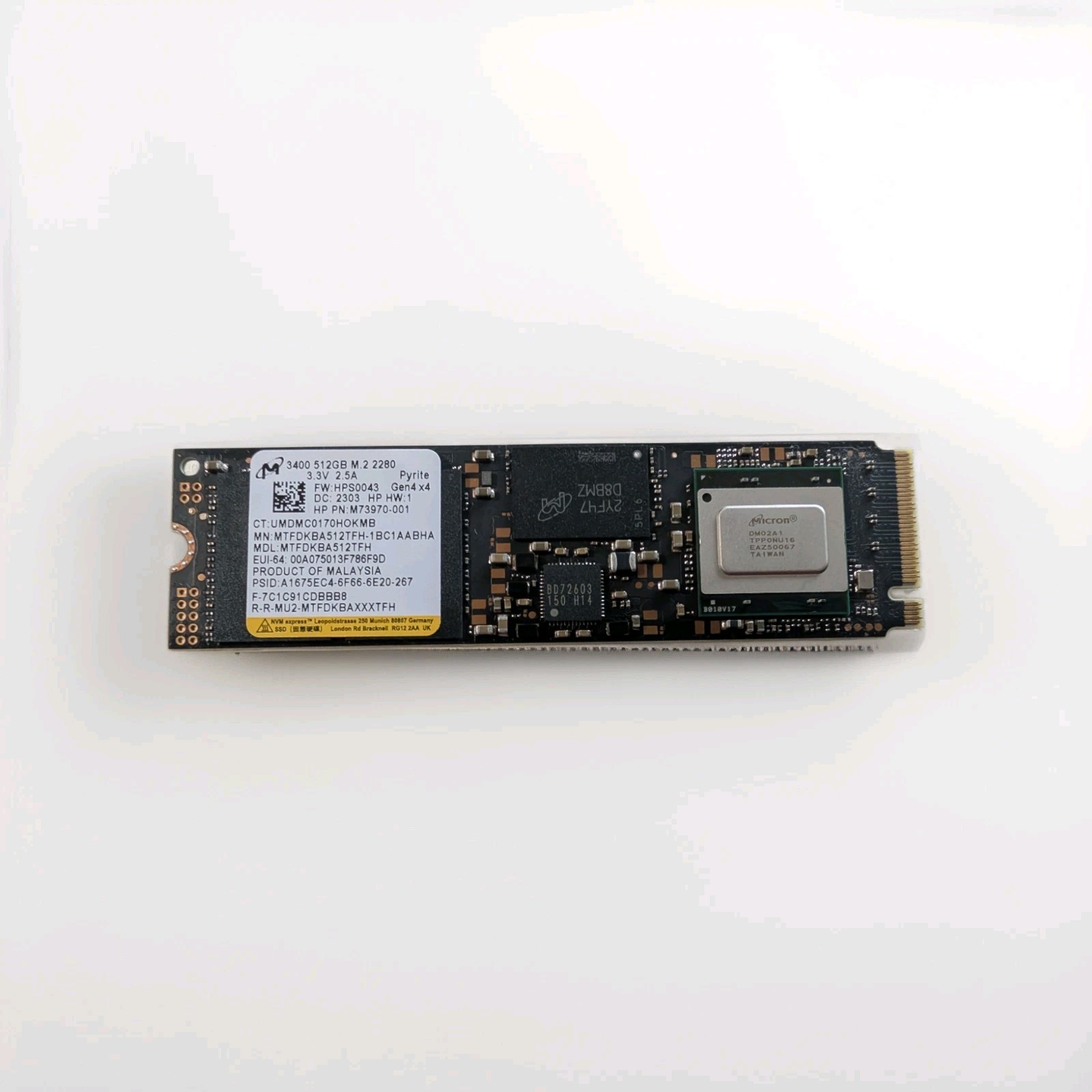Micron 3400 512GB M.2 2280 PCIe Gen4 x4 NVMe Internal SSD Black USED