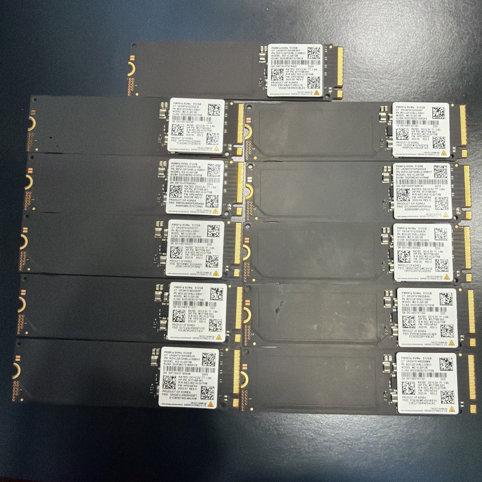 Samsung PM991a Lot Of 11 ~ 512GB NVMe SSD Solid State Drive 100% -84% Health Samsung PM991a Lot Of 11 ~ 512GB NVMe SSD Solid State Drive 100% -84% Health