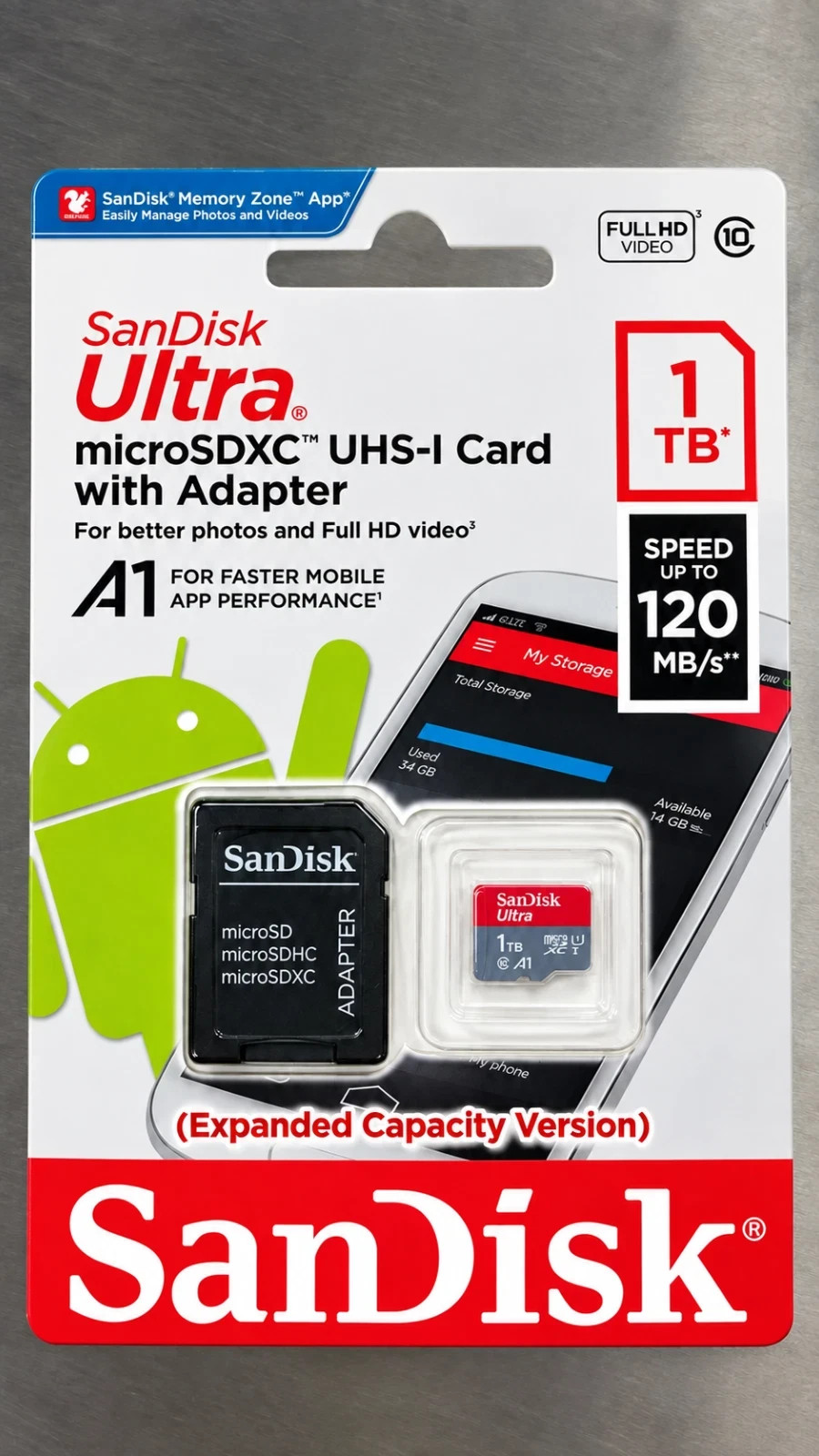 SanDisk Ultra 1TB Micro SDXC C10 A1 UHS-I 120MB/s Expanded Capacity Version