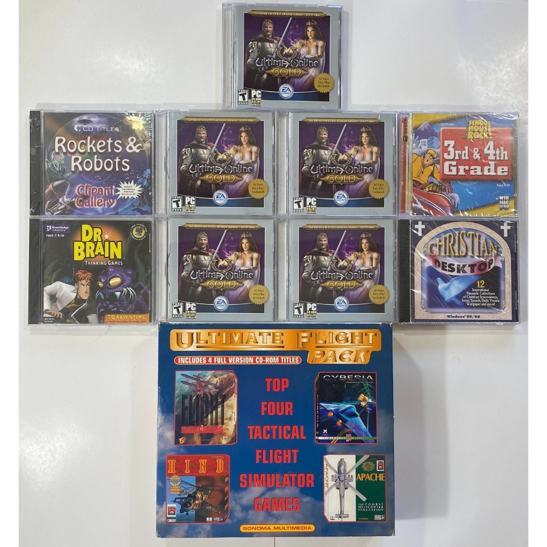 Vintage Software - Ultimate Flight Pack, Ultima Online, School House Rock Mac PC