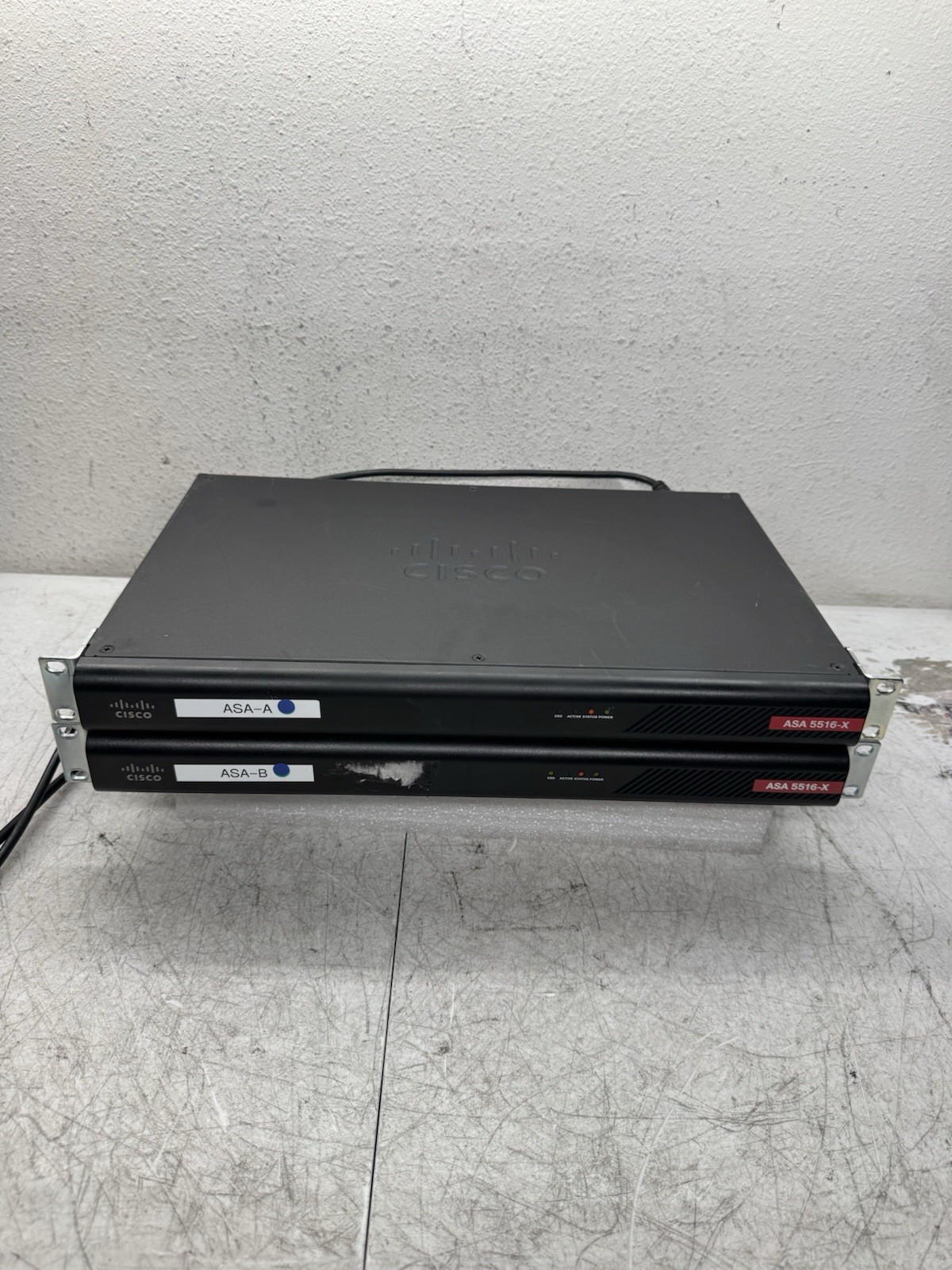 Lot of 2 Cisco ASA 5516-X Firepower Firewall Security Appliances TEST TO POWER Lot of 2 Cisco ASA 5516-X Firepower Firewall Security Appliances TEST TO POWER