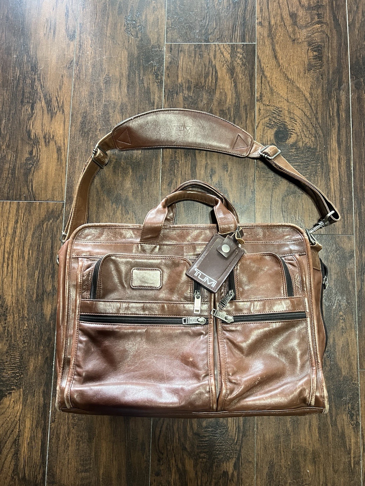 Vintage Tumi Alpha Leather Compact Laptop Computer Briefcase Brown Bag Work