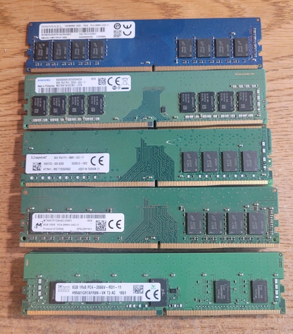 Lot of 14 8GB SK hynix Micron Samsung Kingston DDR4 PC4-2666V Lot of 14 8GB SK hynix Micron Samsung Kingston DDR4 PC4-2666V