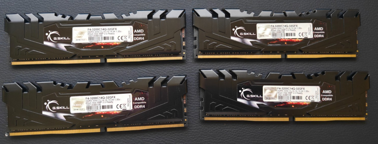 G.Skill Flare X F4-3200C14Q-32GFX quad kit Ryzen CL14