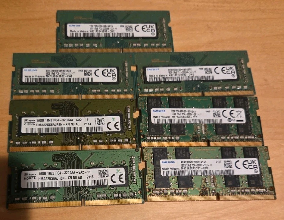 LOT OF 7 16GB DDR4 LAPTOP MEMORY RAM VARIOUS BRANDS/SPEEDS LOT OF 7 16GB DDR4 LAPTOP MEMORY RAM VARIOUS BRANDS/SPEEDS