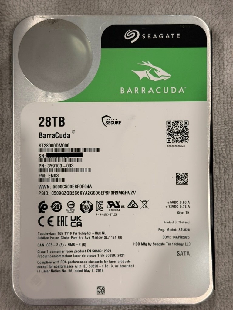 Seagate BarraCuda 28TB 7.2K SATA 6Gb/s 3.5in Internal HDD ST28000DM000 - Tested Seagate BarraCuda 28TB 7.2K SATA 6Gb/s 3.5in Internal HDD ST28000DM000 - Tested