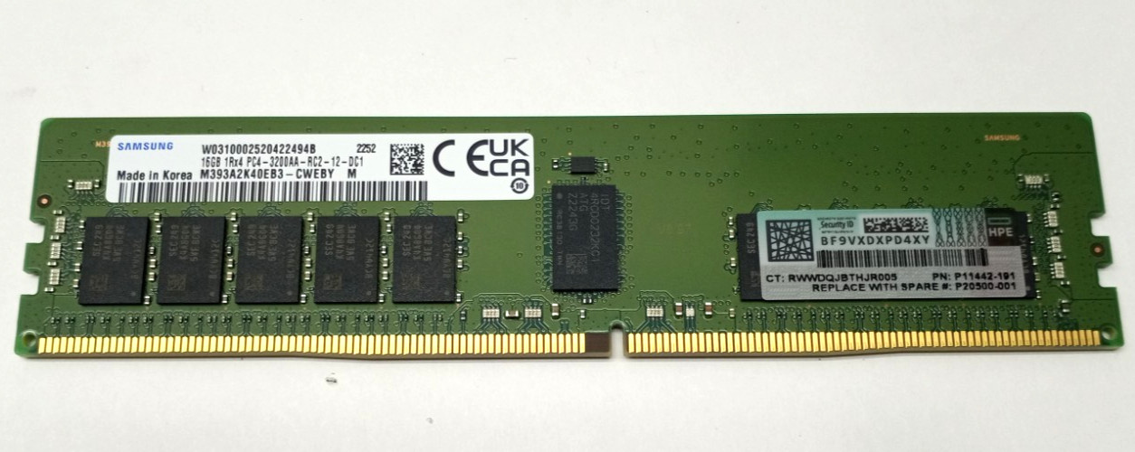 Samsung 16GB 1Rx4 PC4-3200AA-RC2-12-DC1 DDR4 RDIMM Server RAM KD348 Samsung 16GB 1Rx4 PC4-3200AA-RC2-12-DC1 DDR4 RDIMM Server RAM KD348