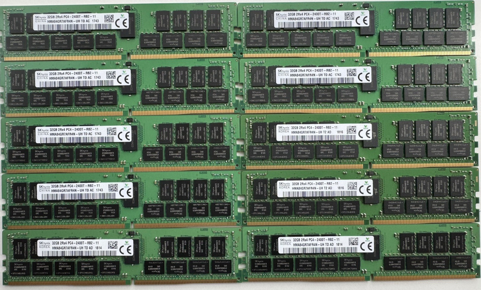 Lot of 10 SK Hynix 32GB 2Rx4 PC4 2400T HMA84GR7MFR4N-UH Memory (320GB total)