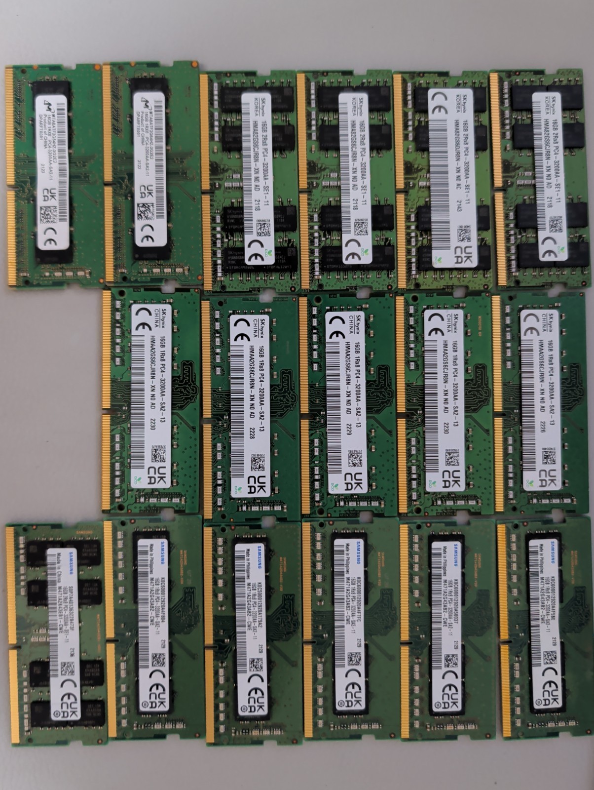 17x Mixed Major Brand 16GB PC4-25600 DDR4-3200 Memory