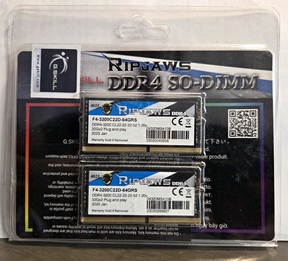 G.SKILL Ripjaws 64GB (2x32GB) DDR4-3200 SO-DIMM CL22 260-Pin XMP