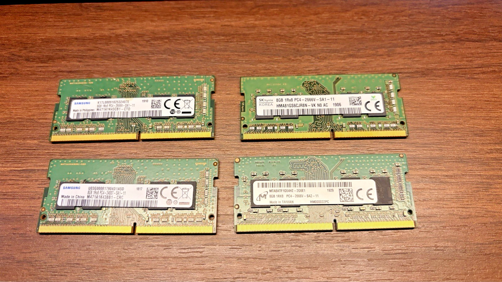 Lot of 4 Samsung + SK HYNIX 8GB DDR4 SODIMM Laptop Memory Lot of 4 Samsung + SK HYNIX 8GB DDR4 SODIMM Laptop Memory