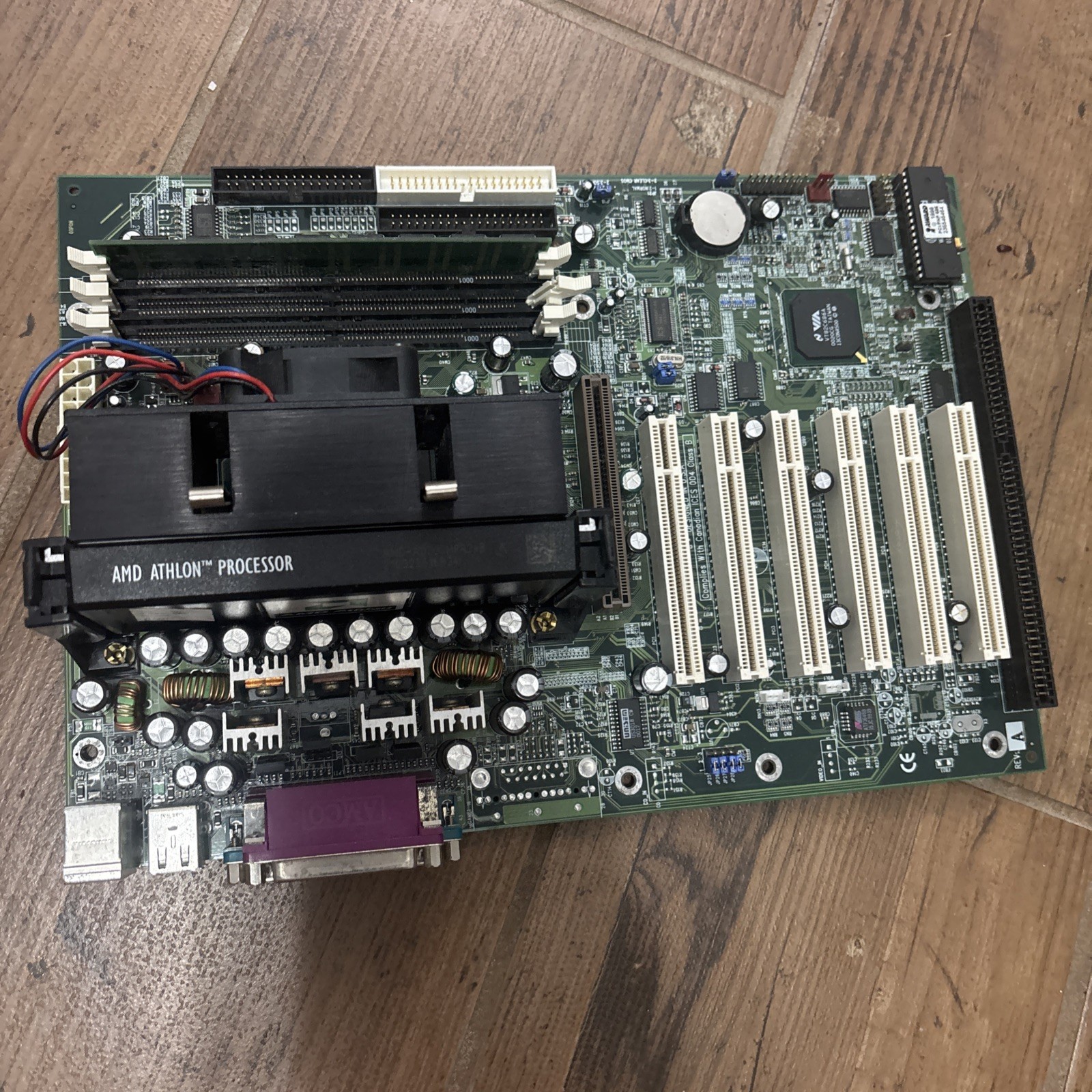 Vintage AMD Athlon Slot A Motherboard with CPU & Cooling Fan - Untested