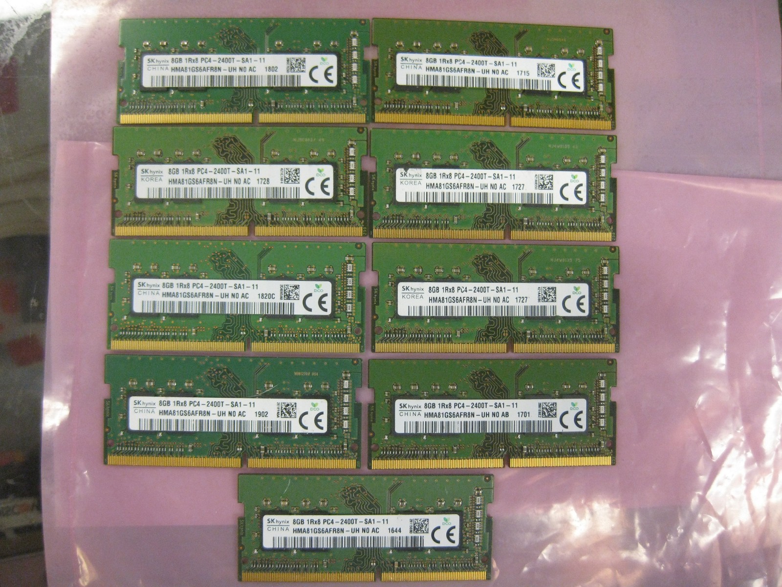 SK hynix 8GB DDR4 SO-DIMM PC4-2400T Non-ECC 260-Pin HMA81GS6AFR8N-UH Lot of 9 SK hynix 8GB DDR4 SO-DIMM PC4-2400T Non-ECC 260-Pin HMA81GS6AFR8N-UH Lot of 9