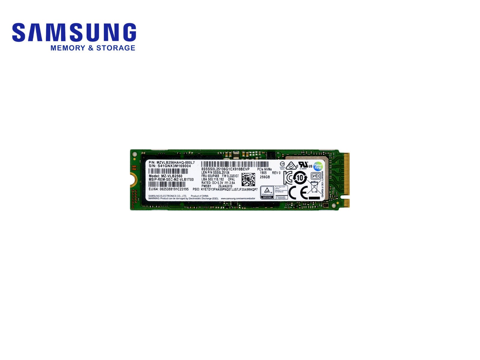 Samsung Samsung MZVLB256HAH - 256GB NVMe PCIeGen3 x4 M.2 2280 SSD [FRU: 00UP488]