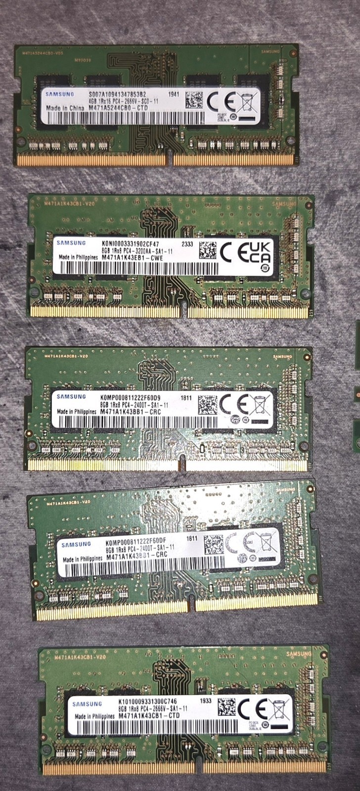 5x Samsung DDR4 Laptop RAM SODIMM 36GB Lot 4x 8GB + 1x 4GB 2400 2666 3200 5x Samsung DDR4 Laptop RAM SODIMM 36GB Lot 4x 8GB + 1x 4GB 2400 2666 3200