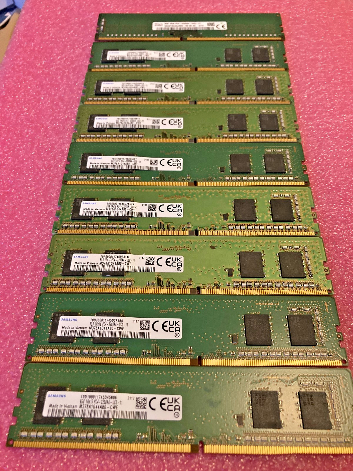 Lot Of 9 - 8GB 3200MHz DDR4 Desktop Ram, Mixed;SK hynix(1) Samsung(8)