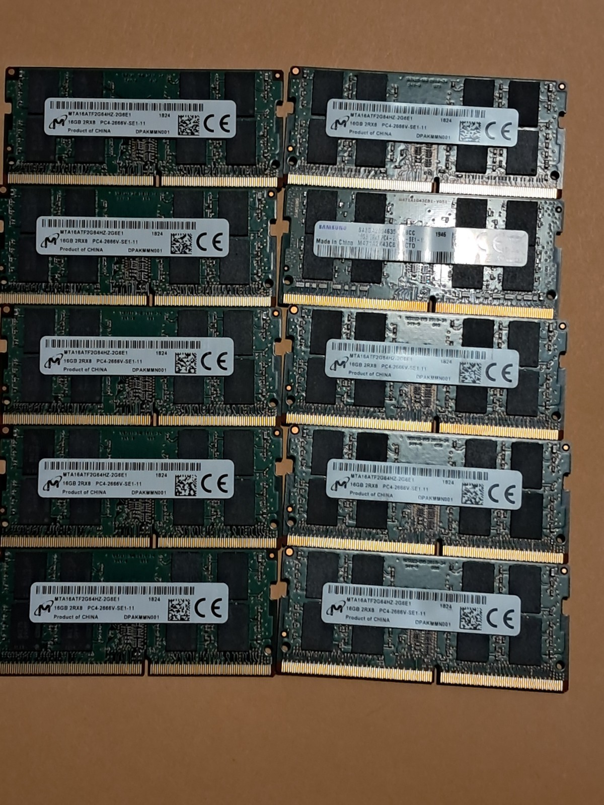 Lot of 10 Micron Laptop Memory RAM  DDR4  16GB  2Rx8 PC4-2666V