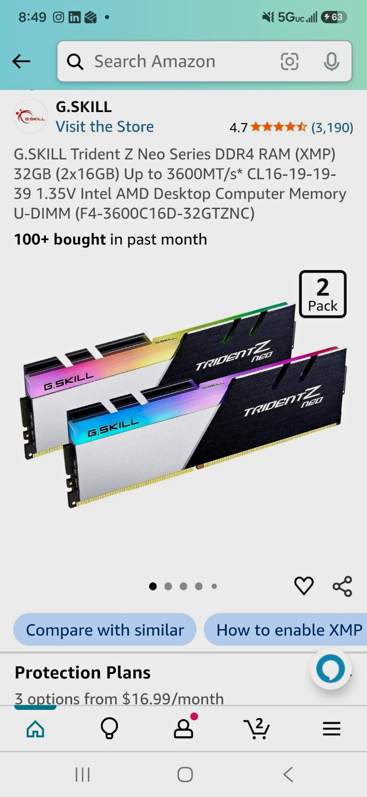 G.SKILL Trident Z Neo 32GB (4x8GB) DDR4 3600MT/s
