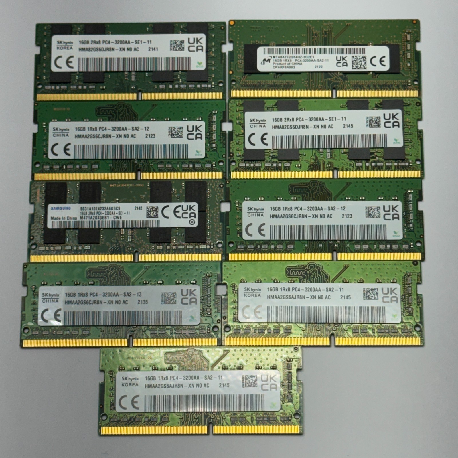 Bulk Lot of 9x 16GB DDR4 SODIMM 3200MHz Laptop RAM (SK Hynix & Samsung) Bulk Lot of 9x 16GB DDR4 SODIMM 3200MHz Laptop RAM (SK Hynix & Samsung)