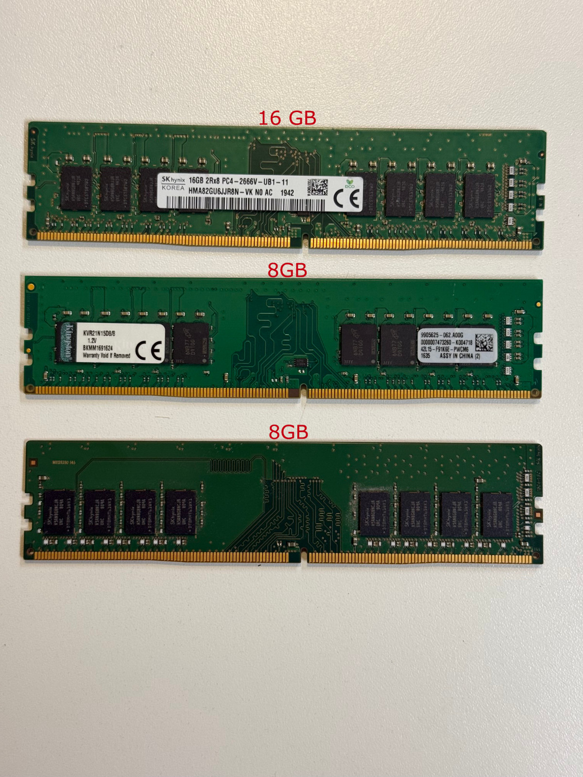 RAM Memory Lot 3 Sticks Various Brand 16GB & 8GB DDR4-3200