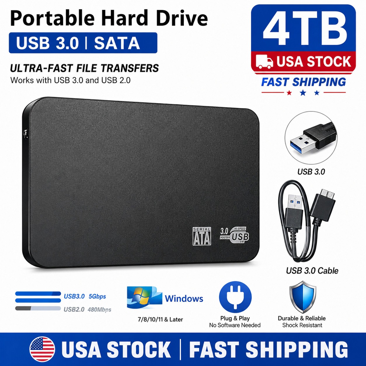Portable 2.5in 4TB HDD External Hard Drive Enclosure USB 3.0 SATA Disk Portable 2.5in 4TB HDD External Hard Drive Enclosure USB 3.0 SATA Disk