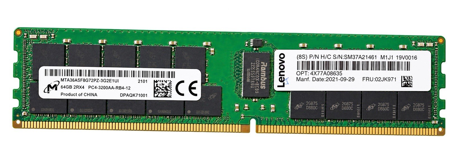 Micron 64GB 2Rx4 PC4-3200AA ECC RDIMM DDR4-3200 - Server RAM: MTA36ASF8G72PZ-3G2
