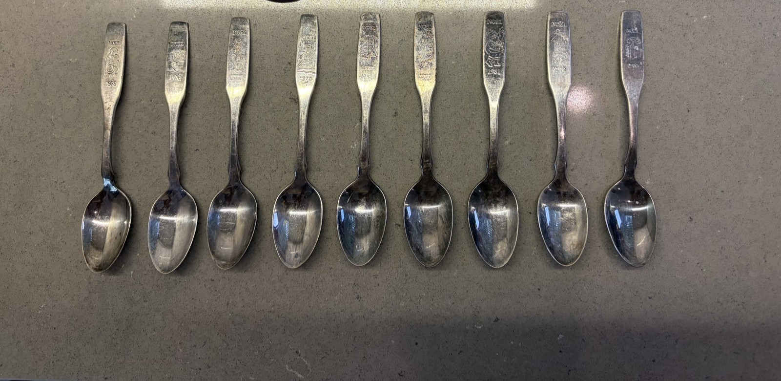 Oneida Silversmiths NOEL Christmas Spoons Lot 9 Vintage 1975-1983 Annual Series Oneida Silversmiths NOEL Christmas Spoons Lot 9 Vintage 1975-1983 Annual Series