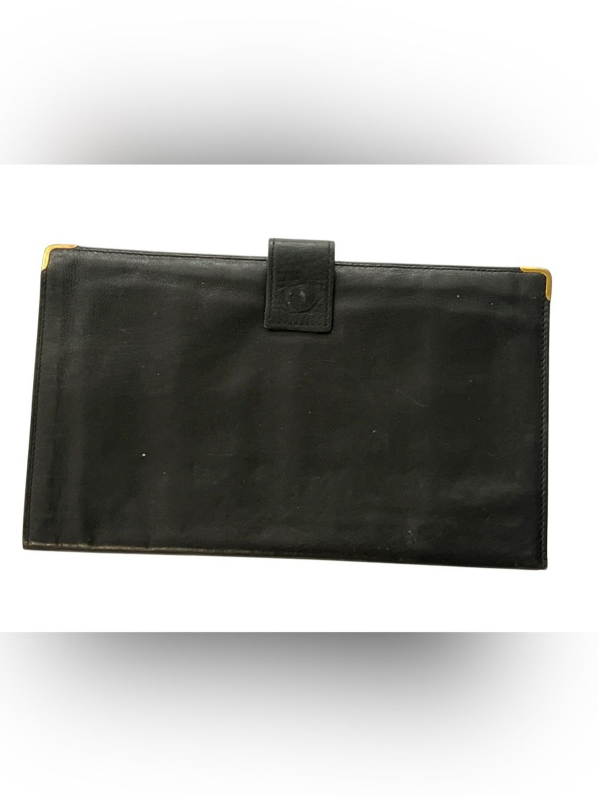 Vintage Black leather wallet Folio Case with Gold Corner Accents Made in Italy Vintage Black leather wallet Folio Case with Gold Corner Accents Made in Italy