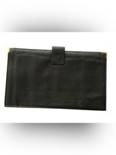 Vintage Black leather wallet  Folio Case with Gold Corner Accents Made in Italy picture