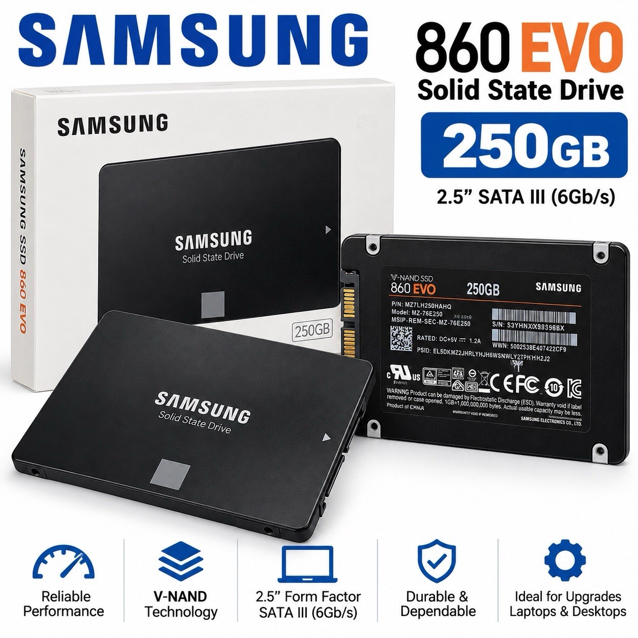 Samsung 860 EVO 250GB 2.5” SATA III Internal SSD Solid State Drive